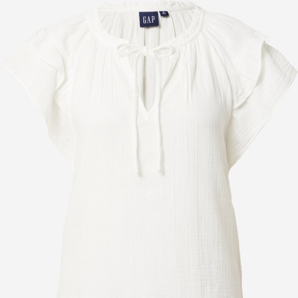 GAP White Crinkled Gauze Ruffle Sleeve Lightweight Boho Tie Neck Blouse Size S - Picture 9 of 9